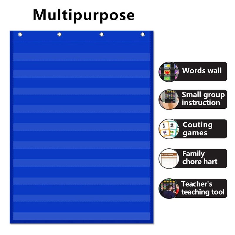AUVCAS Standard Pocket Chart Clear 10 Pockets Chart for Classroom & Home Heavy Duty Hanging Pocket Chart for Word Wall/Letter Cards/Sentence Strips 28Wx43L,Blue - Image 2